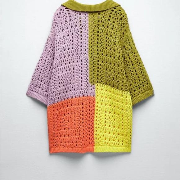 ZARA oversized knit polo sweater shirt color block crotchet rare sold out - Picture 4 of 14